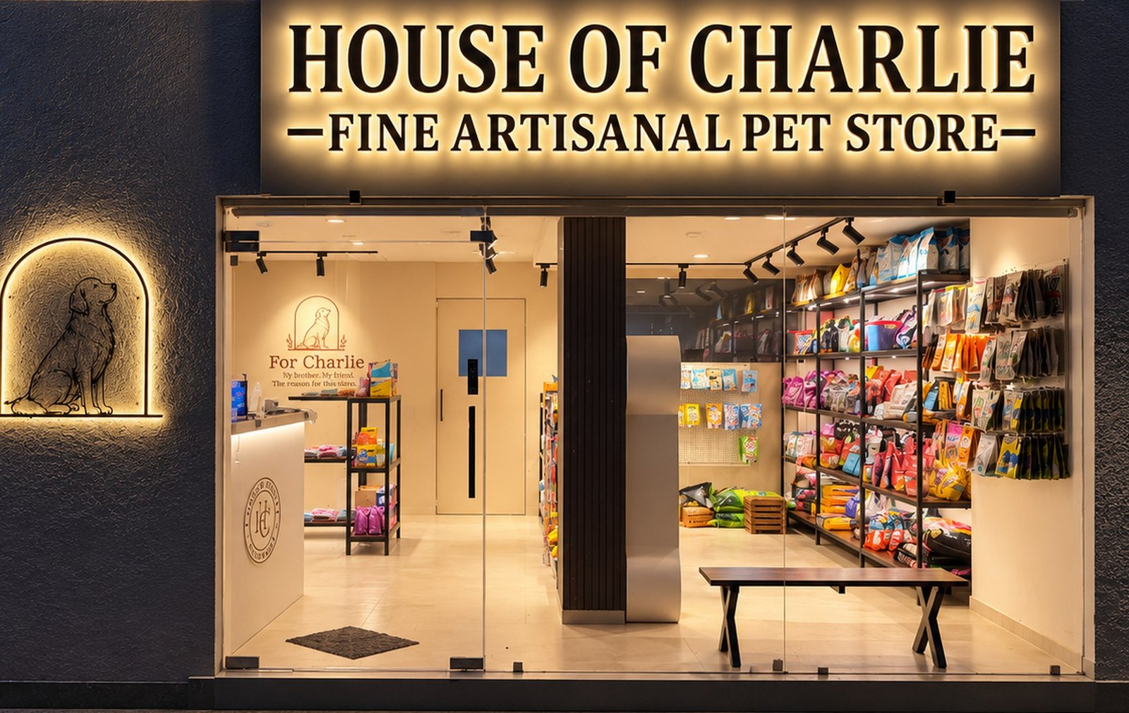 House of Charlie storefront lit at night, Gomti Nagar Extension, Lucknow